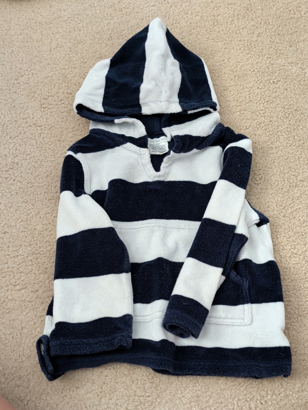Pottery Barn Kids Navy and White Hooded Striped Pullover Terrycloth 2t 3t